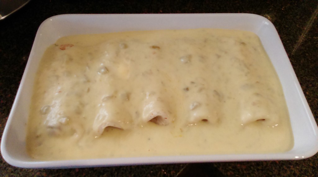 Chicken Enchiladas With Green Chile Sour Cream Sauce